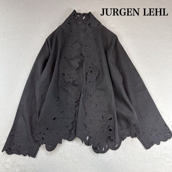 JURGEN LEHL ヨーガンレールリネン スカラップ刺繍 ジャケット羽織り カーディガン 麻ラグランスリーブ