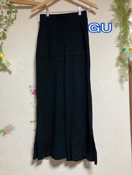 未使用 GU リブフレアパンツ M 黒