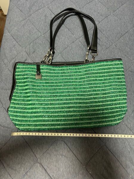 【使用回数少の美品】ARCADIA(アルカディア)グリーン編み込み&2WAYショルダーバッグ MADE IN ITALY