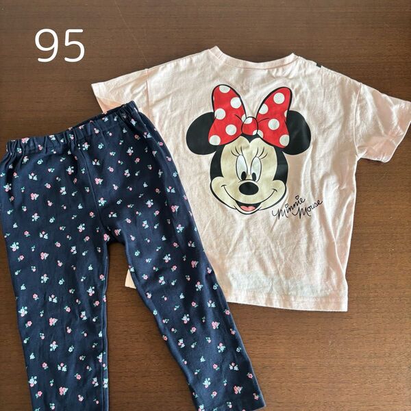 95 ミニーちゃん ディズニー ポケット風Tシャツ バースデイ 女の子 半袖シャツ 夏服 スパッツ レギンス 上下セット