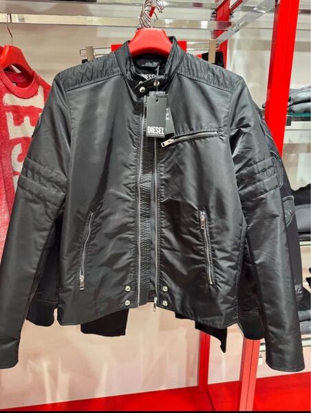 週末タイムセール!【新品】DIESEL ディーゼル 黒 ナイロン ライダースジャケット 地面師たち 希少サイズのL 超人気 タグ付