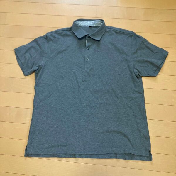 無印良品 メンズ XXL グレー 半袖ポロシャツ ストライプ裏襟