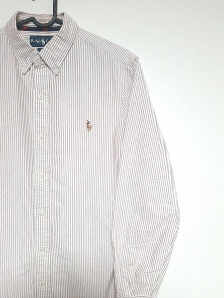 ★美品★ ラルフローレン 長袖シャツ ストライプ ワンポイント ピンク S