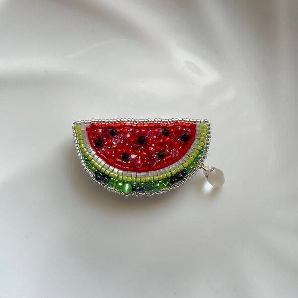 watermelon ブローチ ビーズ刺繍 スイカ 西瓜