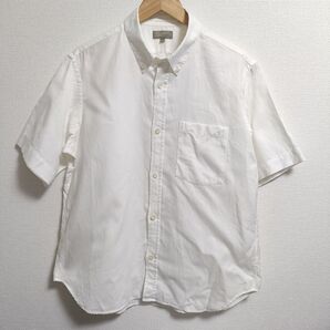 マーガレットハウエル コットン×リネン ボタンダウン半袖シャツ ホワイト Lサイズ