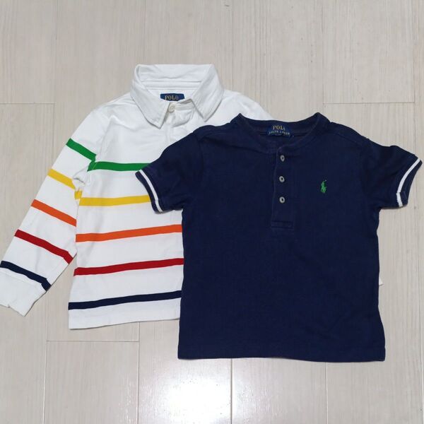 【ラルフ キッズ2着セット:110cm】ポロラルフローレン ボーダーラガー長袖ポロシャツ・ヘンリーネック鹿の子Tシャツ