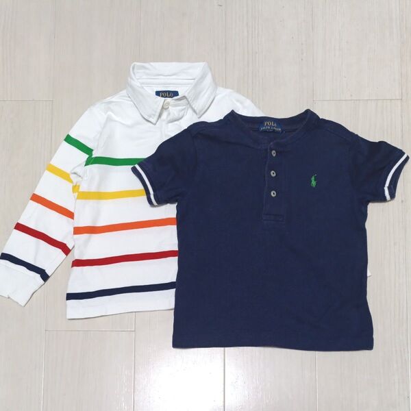 【ラルフ キッズ2着セット:110cm】ポロラルフローレン ボーダーラガー長袖ポロシャツ・ヘンリーネック鹿の子Tシャツ