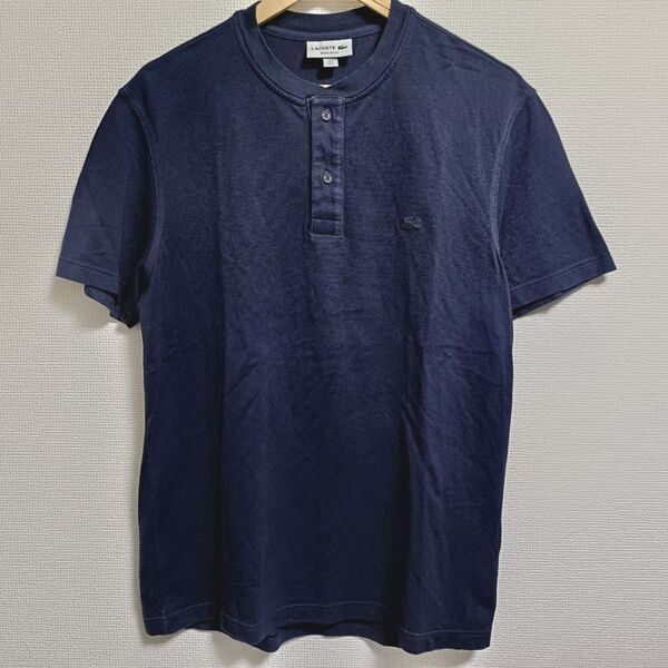 ラコステ ヘンリーネックTシャツ 半袖 ネイビー Lサイズ 美品
