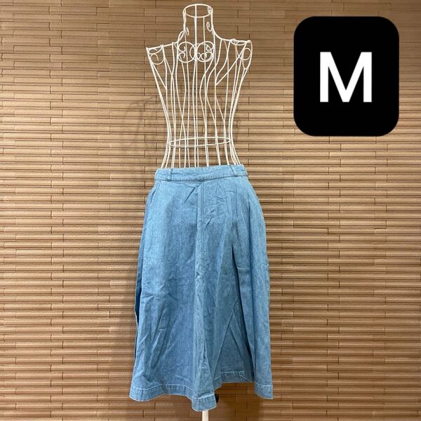 ライトブルー フレアスカート ひざ丈 デニム Mサイズ 水色 Honeys ハニーズ