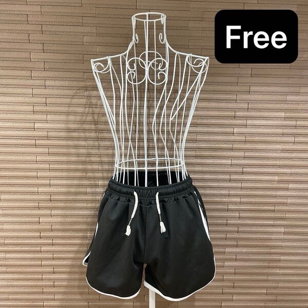 ショートパンツ 黒 白ライン ブラック ウエストゴム ルームウェア 部屋着