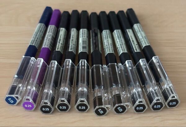 新品 無印良品 ゲルインクボールペン 0.25mm 黒 8本 青 紫 各1本