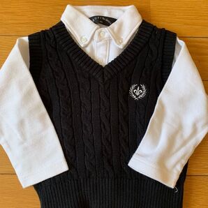 CHOPIN ショパンドゥ 黒色のケーブル編みベストと長袖シャツ 90センチ 黒