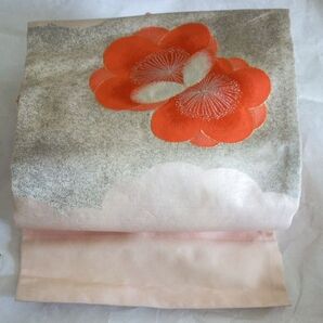 名古屋帯【ピンク地に銀通しポイント柄】★リメイク、練習に