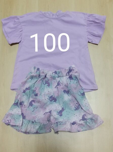 ユニクロ エアリズム 女の子 キッズ トップスとショートパンツのセット 100cm パープル系 上下セット 半袖Tシャツ