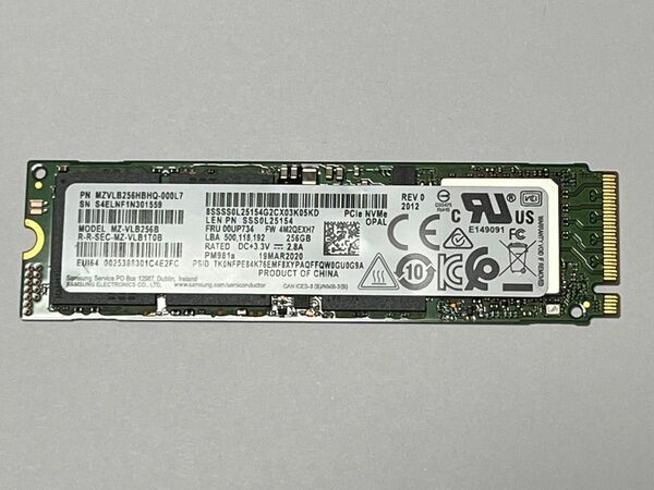 【3512時間】SAMSUNG SSD 256GB PM981a M.2 2280 NVMe 高速モデル