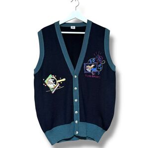 CUBE SPORTS 刺繍 ニット ベスト LL ブラック レトロポップ ニットベスト セーター ゴルフ