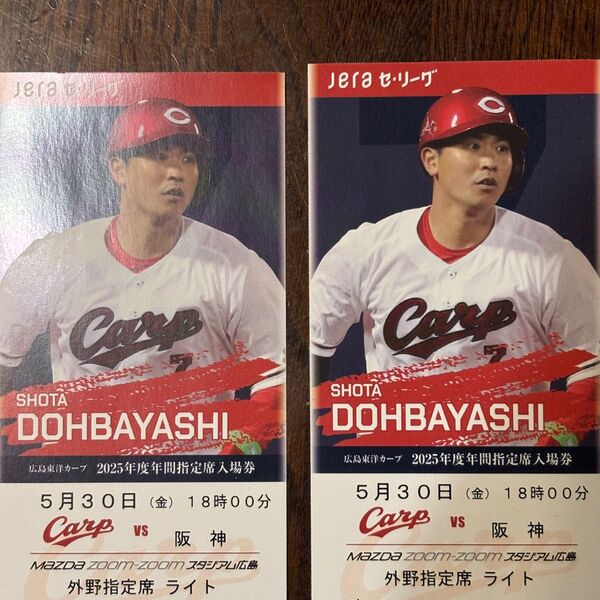 カープ 5月30日ペアチケット外野指定席