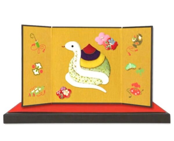 2025年 巳 干支 置物 縁起物 宝珠 お飾り ちりめん 押し絵 屏風 華やか かわいい 新品 迅速発送!