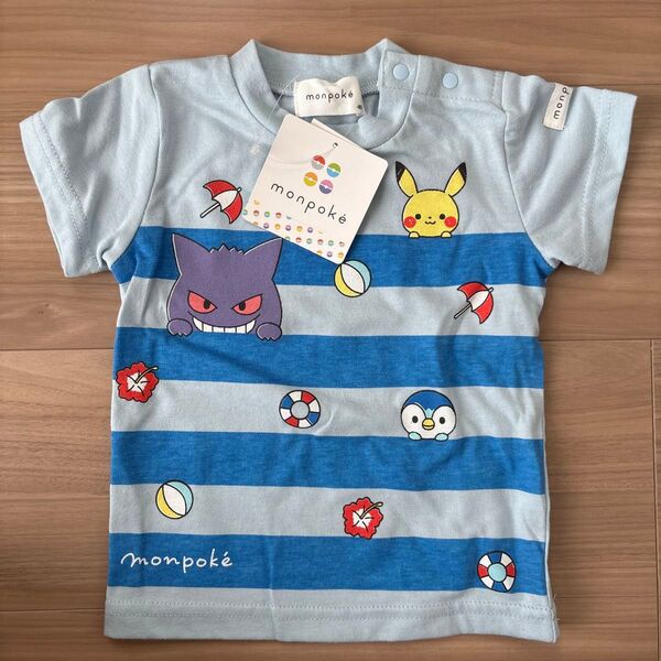 80サイズ ポケモン Tシャツ 半袖 ボーダー ブルー