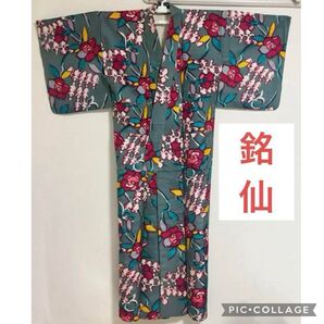 銘仙 アンティーク着物 薔薇 グレー 大正ロマン 着物