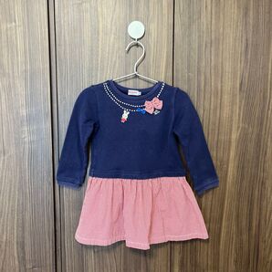 ミキハウス 長袖ウサギ刺繍付きワンピース 100cm