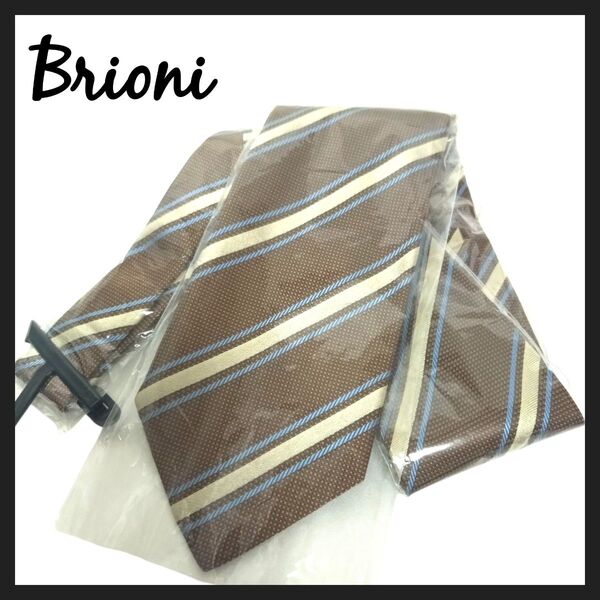 Brioni ブリオーニ ネクタイ レギュラータイ レジメン ストライプ ブラウン イエロー