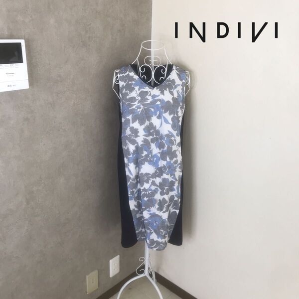 インディヴィ 1度着用 ワンピース ノースリーブ ノースリーブワンピース