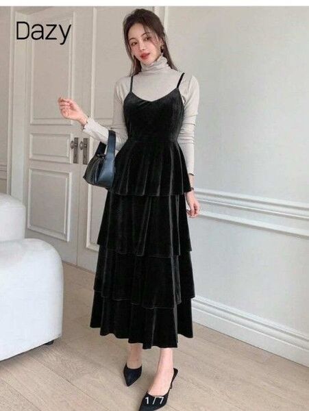 ワンピース ブラック ノースリーブワンピース 韓国 パーティードレス 結婚式 ドレスベロア