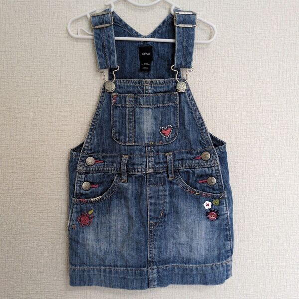 ベビーギャップ 刺繍入りサロペット デニムオーバーオール90サイズ