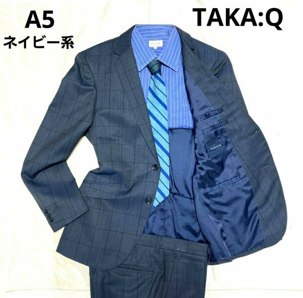 タカキュー セットアップ スーツ チェック柄 ネイビー系 A5 TAKA-Q