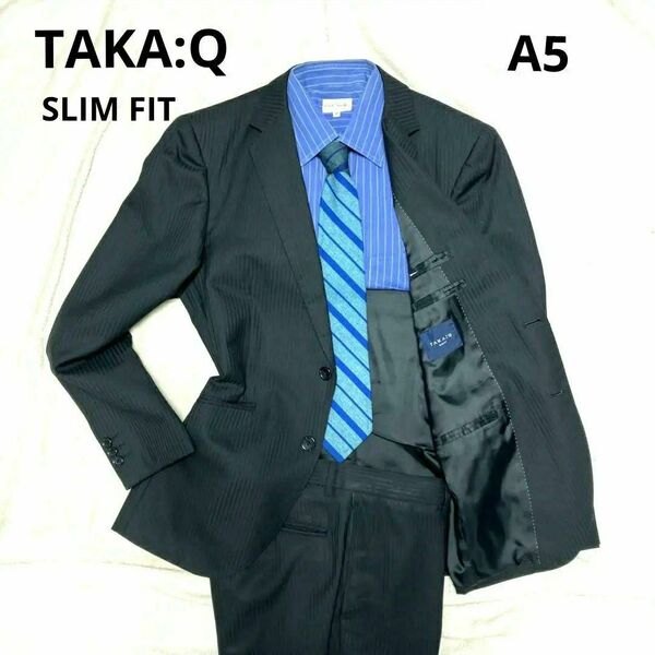 タカキュー セットアップ スーツ A5 ブラック ストライプ SLIM FIT