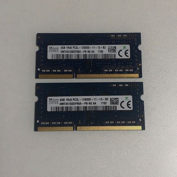 ノート用 SK hynix 8GB DDR3 PC3L-12800Sメモリ