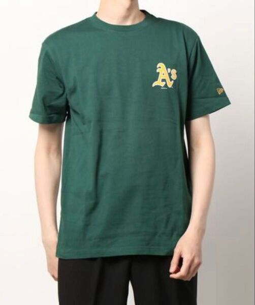 美品 ニューエラ 半袖Tシャツ NEW ERA アスレチックス サイズM ダークグリーン