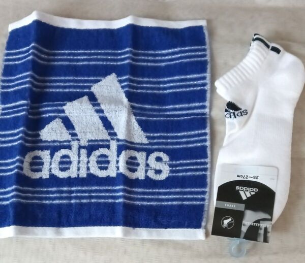 adidas 靴下(25〜27cm) タオルハンカチ 2点セット