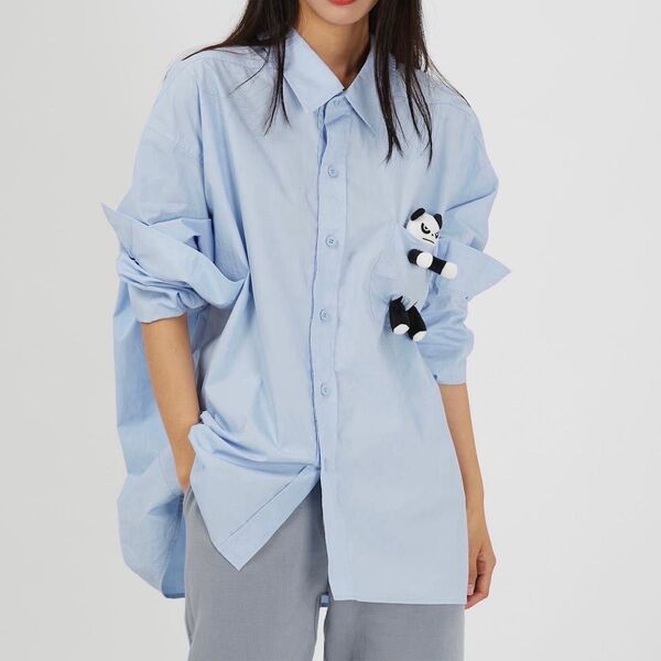 【HIPANDA ハイパンダ】男女兼用 シャツ UNISEX HIPANDA IN POCKET SHIRT LIGHT BLUE