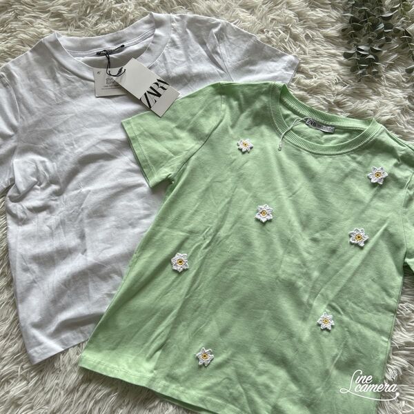 新品 タグ付き ZARA ザラ Tシャツ カットソー 花のモチーフ 2枚セット