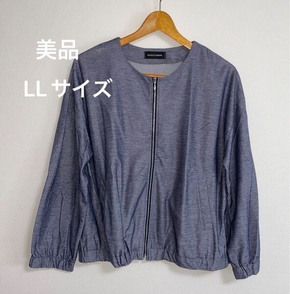 【美品】薄手ジャケット ブルゾン アウター ジャケット長袖 フルジップ レディース LL 春秋