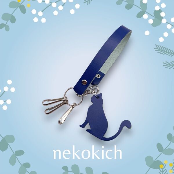 本革 キーホルダー 革 キーリング おしゃれ レザーキーリング レザーキーホルダー シンプル ギフト 革 3連フック 猫好き
