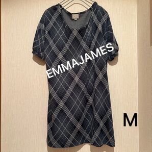 EMMAJAMES チュニック ワンピース チェック柄トップス ネイビー Mサイズ マタニティ 妊婦服 オーバーサイズ ゆるダボ