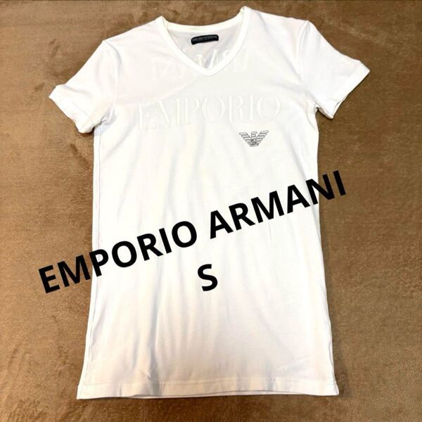 EMPORIO ARMANI Vネック ストレッチ Tシャツ アルマーニ 白 S