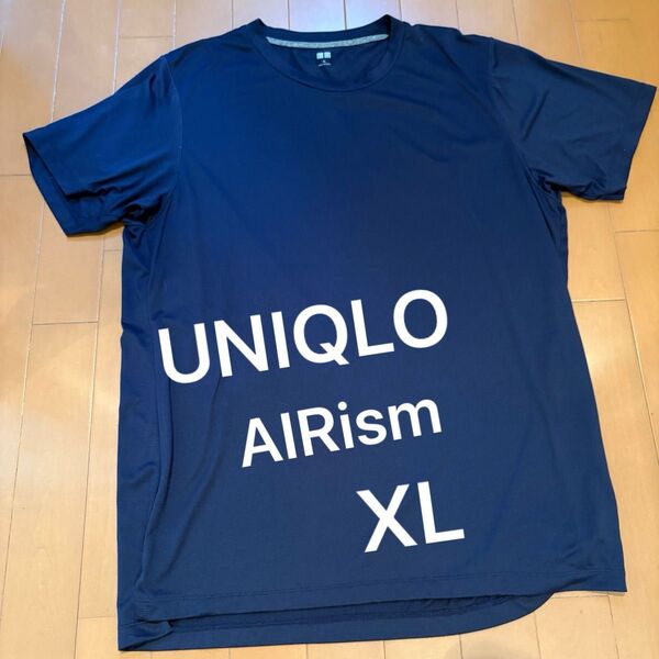 【美品】ユニクロ エアリズム AIRismクルーネックTシャツ ネイビー XL 半袖