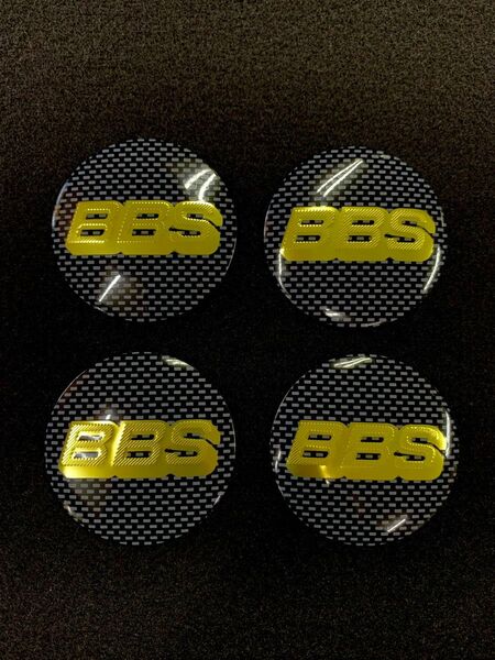 ◆高品質◆ BBS ロゴ カーボン柄 ゴールド3Dロゴ センターキャップ ステッカー◆★1台分4個1セット★
