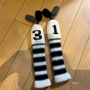 ゴルフ ヘッドカバー 2個セット ニット素材 1番 3番 ボーダー柄