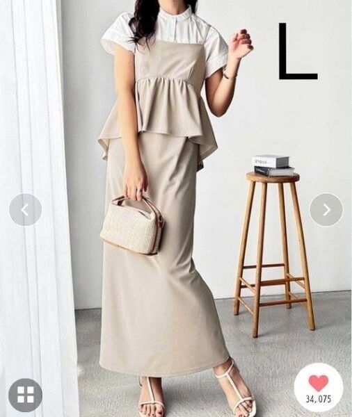 新品 GeeRA ペプラムキャミワンピース ベージュ L
