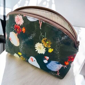 文鳥柄オリジナル生地ポーチ ハンドメイド ポーチ