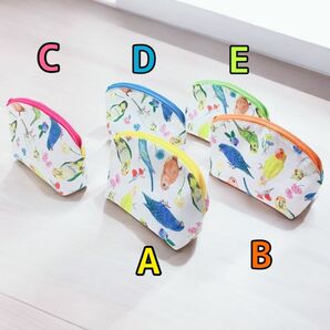 可愛いインコちゃん柄オリジナル生地ポーチ Eグリーン ハンドメイド ポーチ
