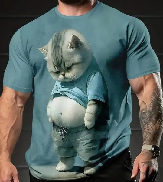 送料無料!Tシャツ【ダイエットに悩む猫】欧米L(日本LLサイズ)シャツメンズレディース・おしゃれ・おもしろ プリント