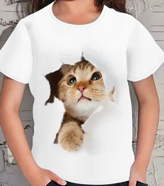 送料無料!Tシャツ壁破るキジ猫3Dプリント・欧米160(日本Mサイズ)tシャツ・シャツメンズレディース・おしゃれ・美しい