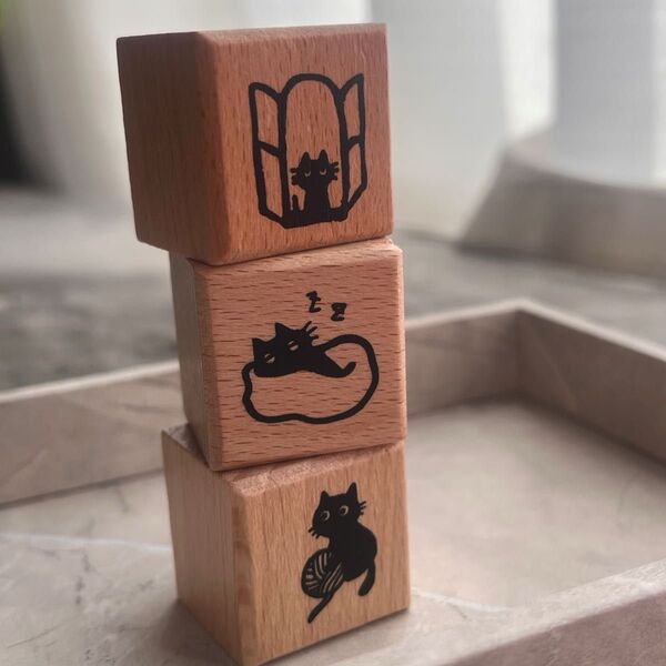 【新品】 木製スタンプ 黒猫 かわいい イラスト ハンコ ネコ