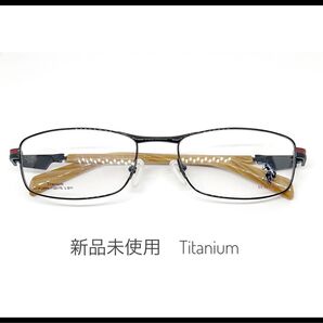 P64【新品未使用】 U.S. POLO ASSN. チタン メガネフレーム ブラック 眼鏡 めがね 軽量 木目調